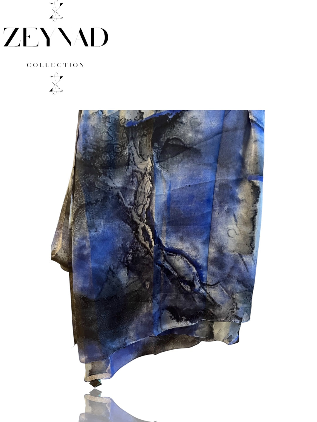 Vivid Dark Blue & Stone Grey Watercolor Chiffon Hijab