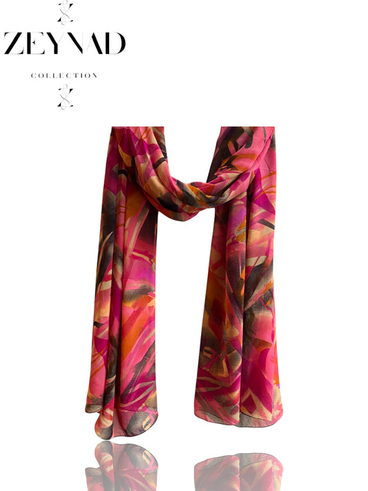 Radiant pink-yellow fall chiffon hijab