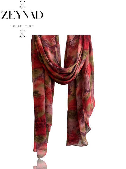 Blazing red Sakura watercolor chiffon hijab