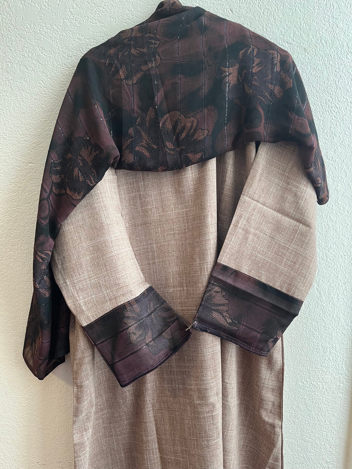 Intense beige-purple lined matching dress & hijab set