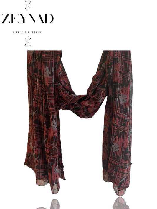 Sable ruby & grey lined chiffon hijab