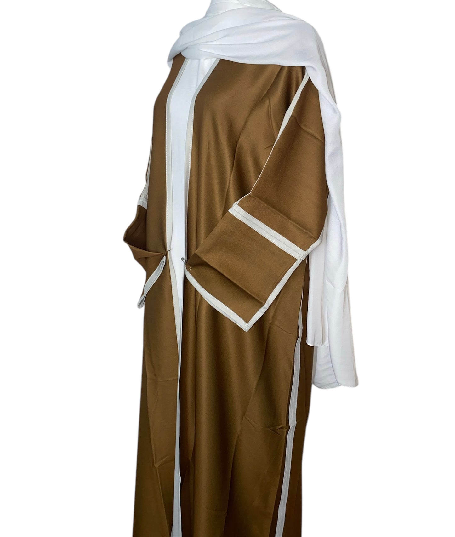 Warm brown & white winter Abaya