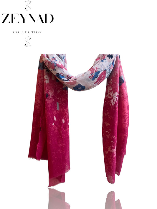 Autumn white & colorful pink modal hijab