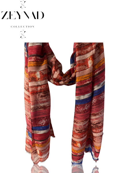 Orange & red-blue lined modal hijab