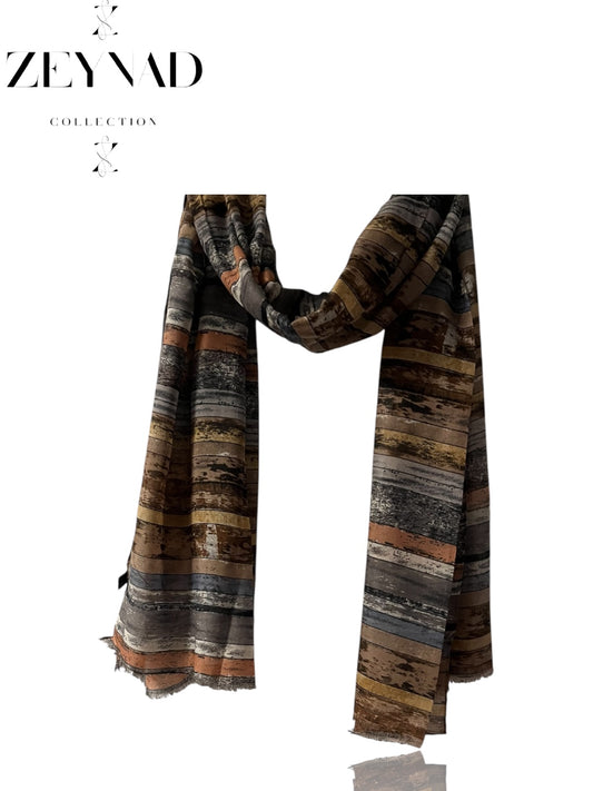 Dark grey & black lined modal hijab