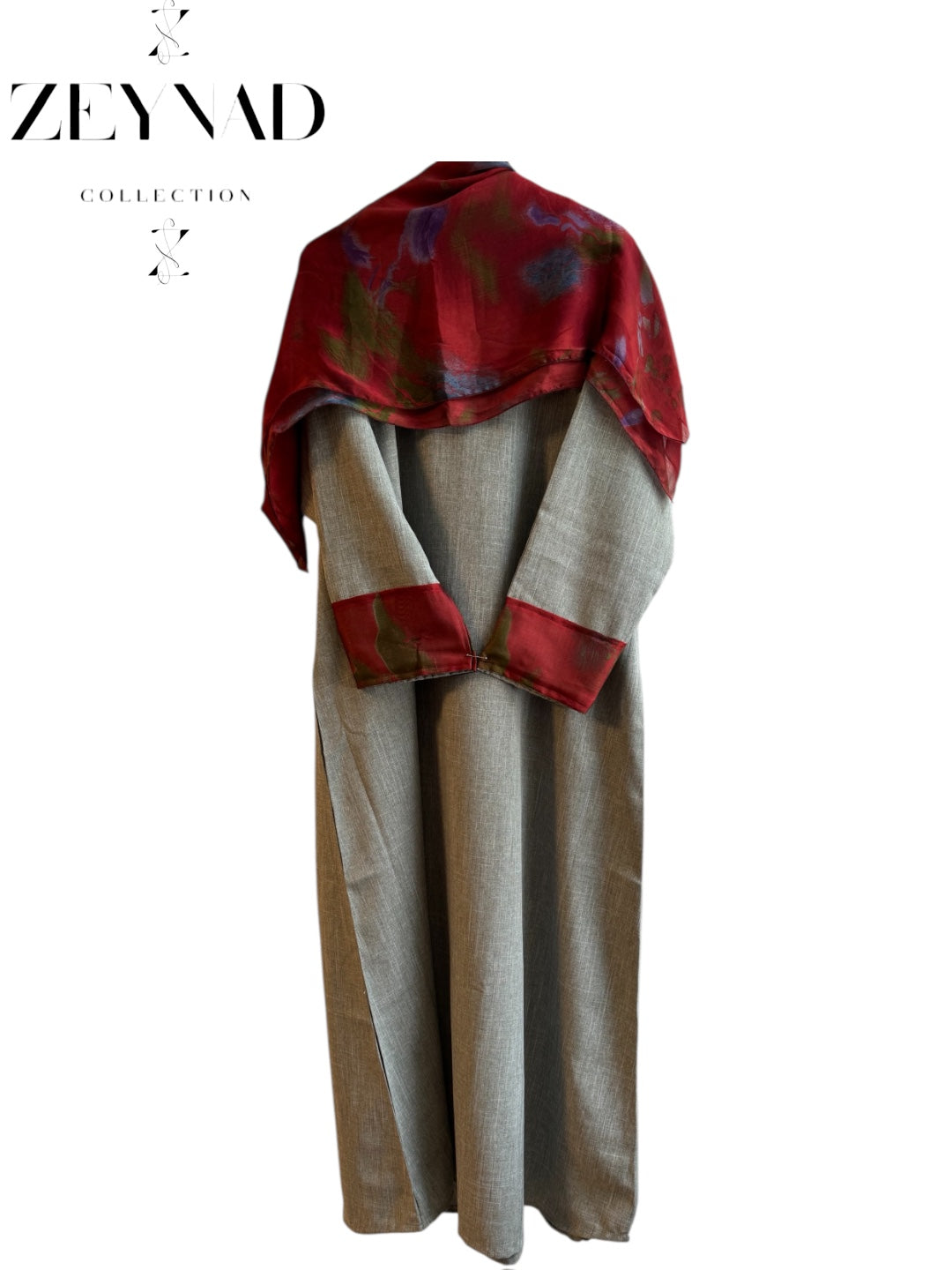 Light grey & bold red matching dress & hijab set
