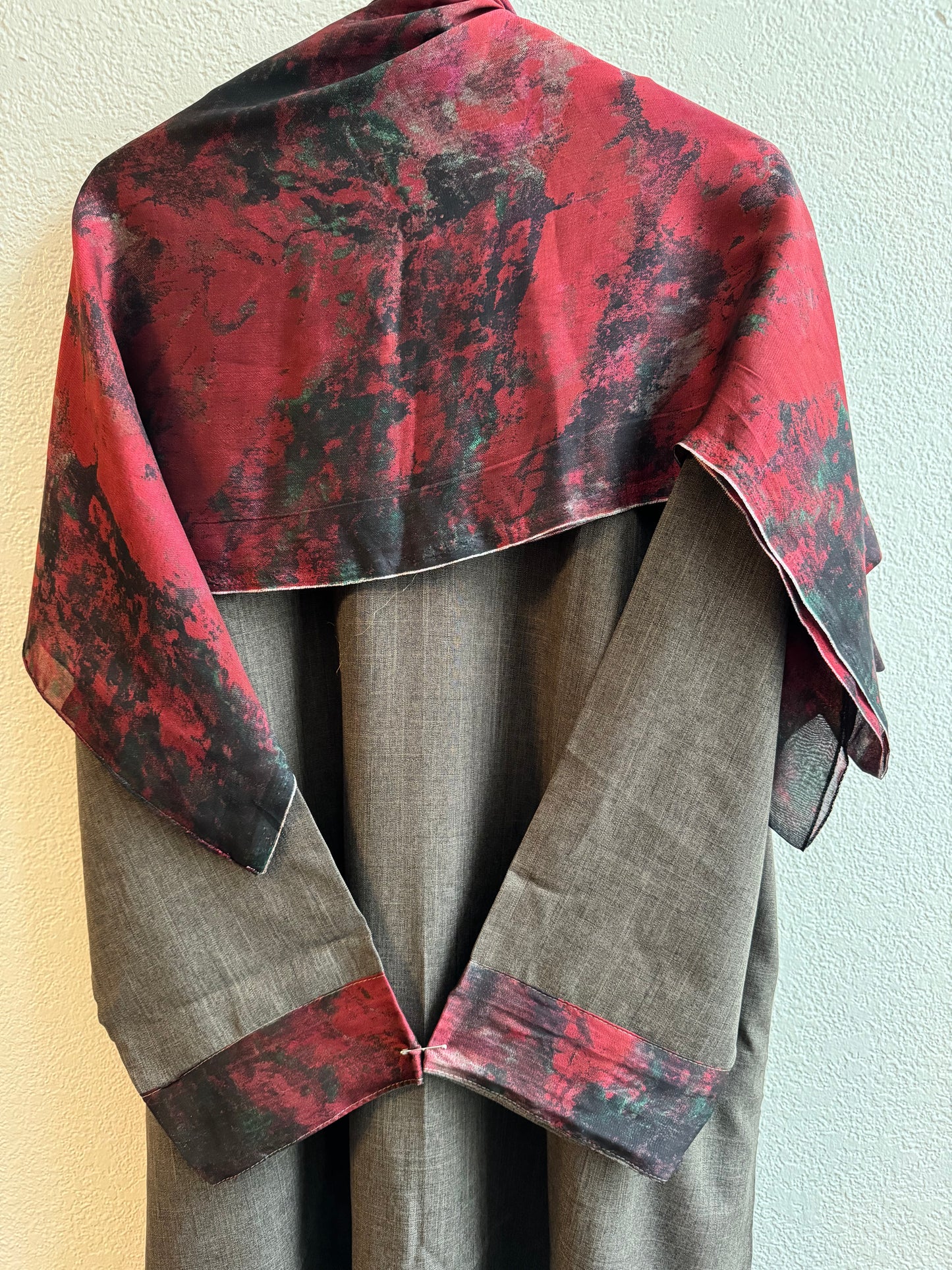Dark grey & red black matching dress & hijab set