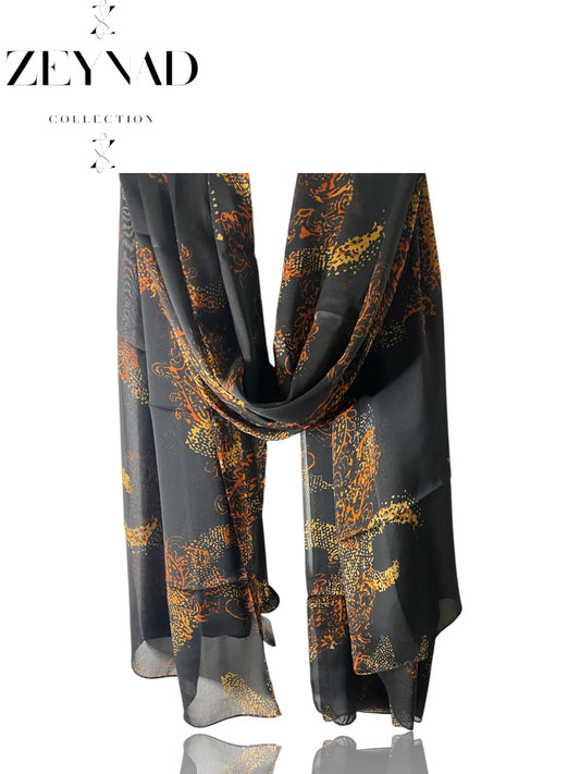 Orange & black dusk chiffon hijab