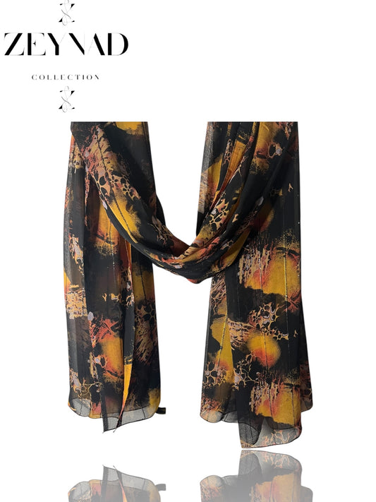 Fire Black & Yellow Mirage Chiffon Hijab