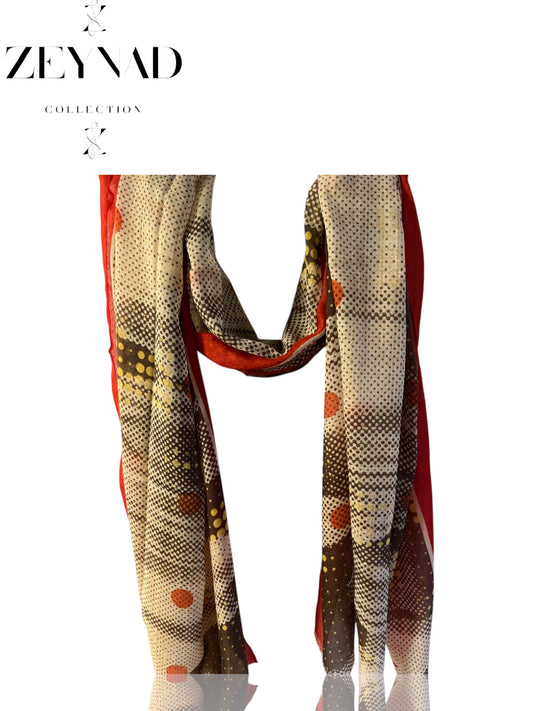 white & Orange dotted harmony modal hijab