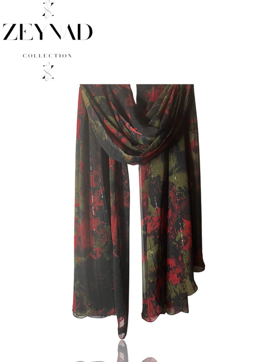 Luminous red & green blush chiffon hijab