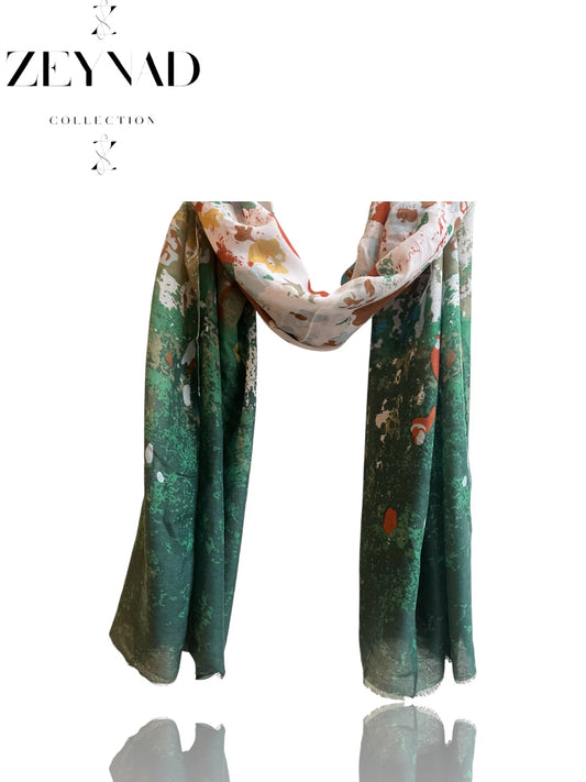 Autumn white & colorful green modal hijab