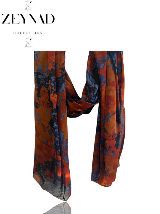 Coral Shadow Blossom Chiffon Hijab