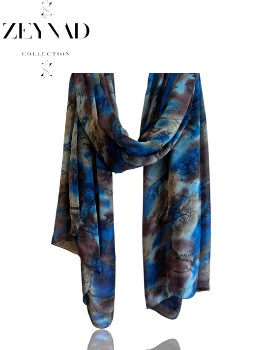 Blazing winter blue watercolor chiffon hijab