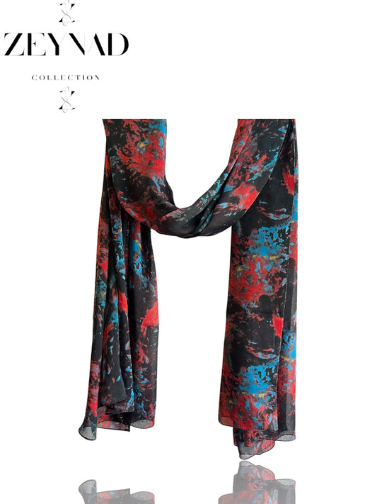 Chromatic red-blue chiffon hijab