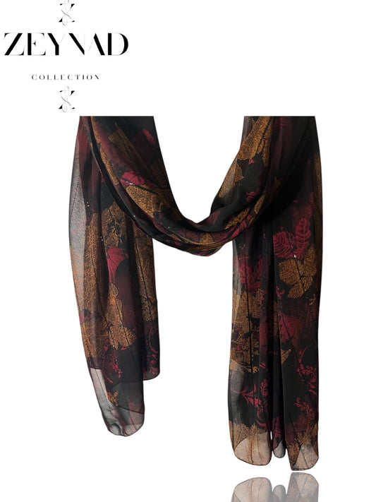 Fire Dark Burgundy Flower Mirage Chiffon Hijab