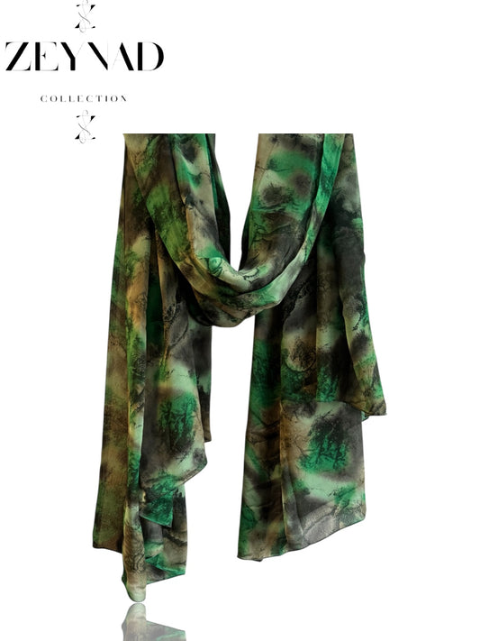 Blazing winter green watercolor chiffon hijab
