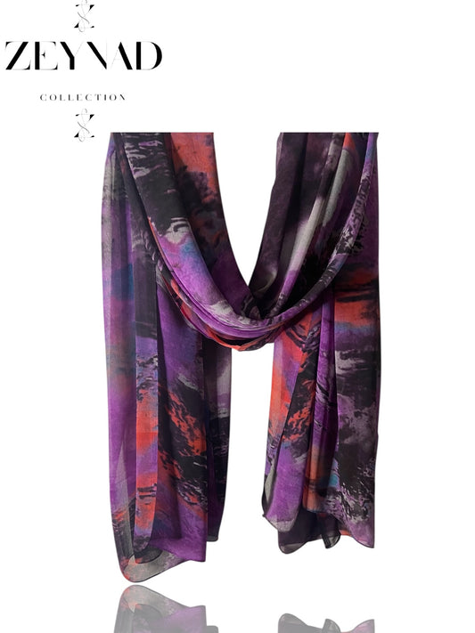Oceanic black & purple blaze chiffon hijab