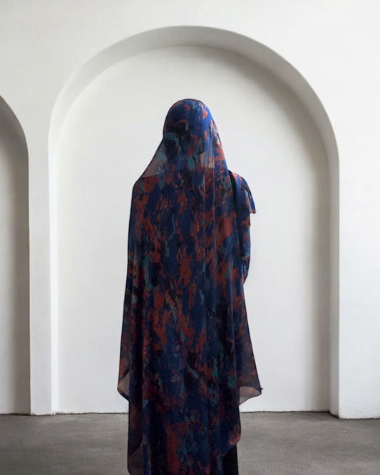 Seafoam Orange Shadow Blossom Chiffon Hijab