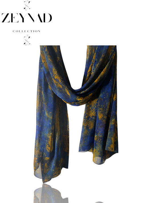 Oceanic yellow & blue blaze chiffon hijab
