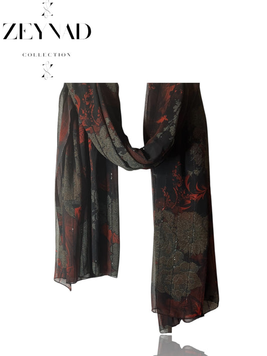 Luminous grey & ruby red chiffon hijab