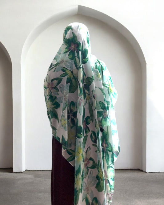 Light Green Floral Modal Hijab