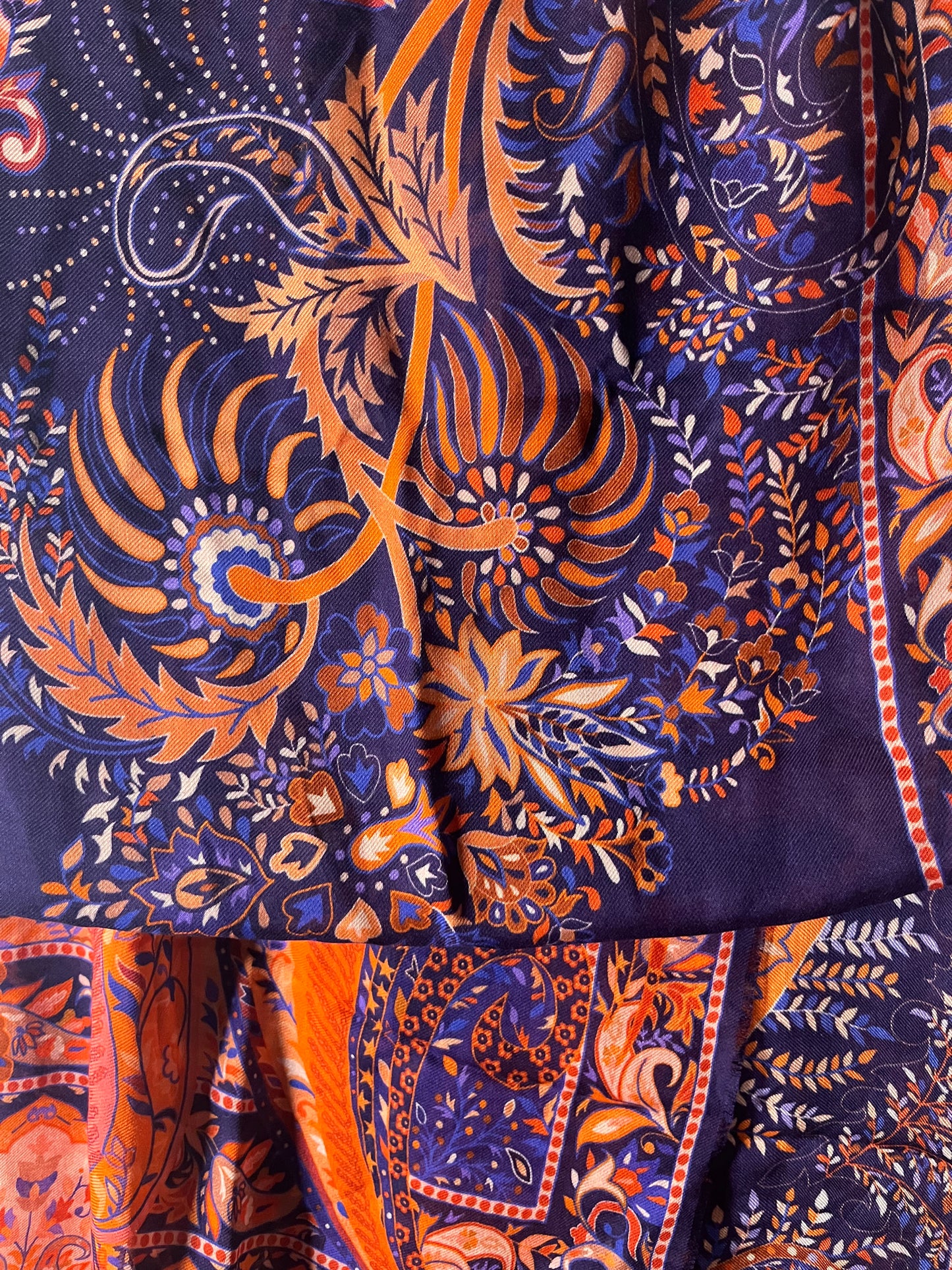 Orange & Navy End String Design Hijab