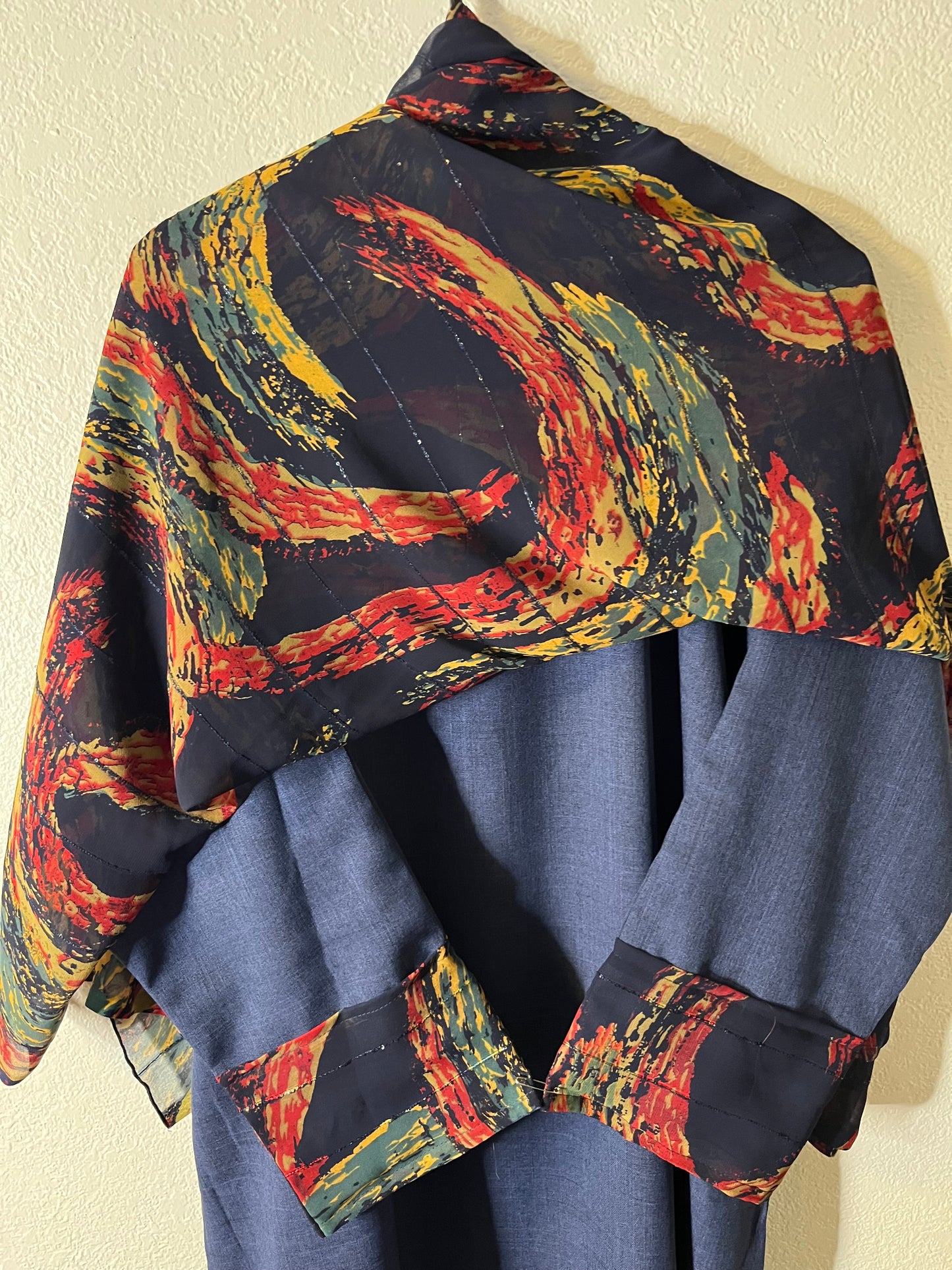 Navy Blue & Starry yellow matching dress & hijab set