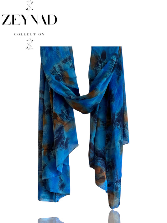 Blazing brown winter watercolor chiffon hijab