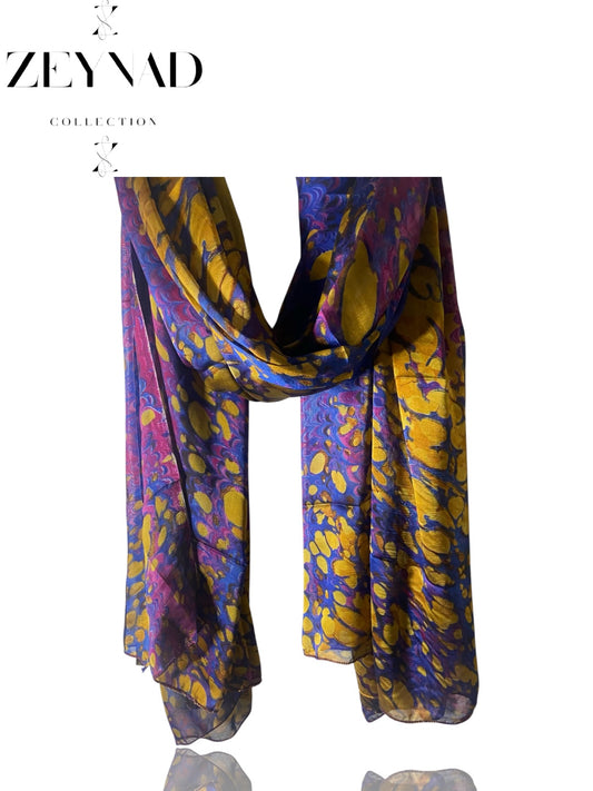 Electric purple & yellow chiffon hijab