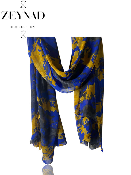 Sunshine blue & yellow flash chiffon hijab