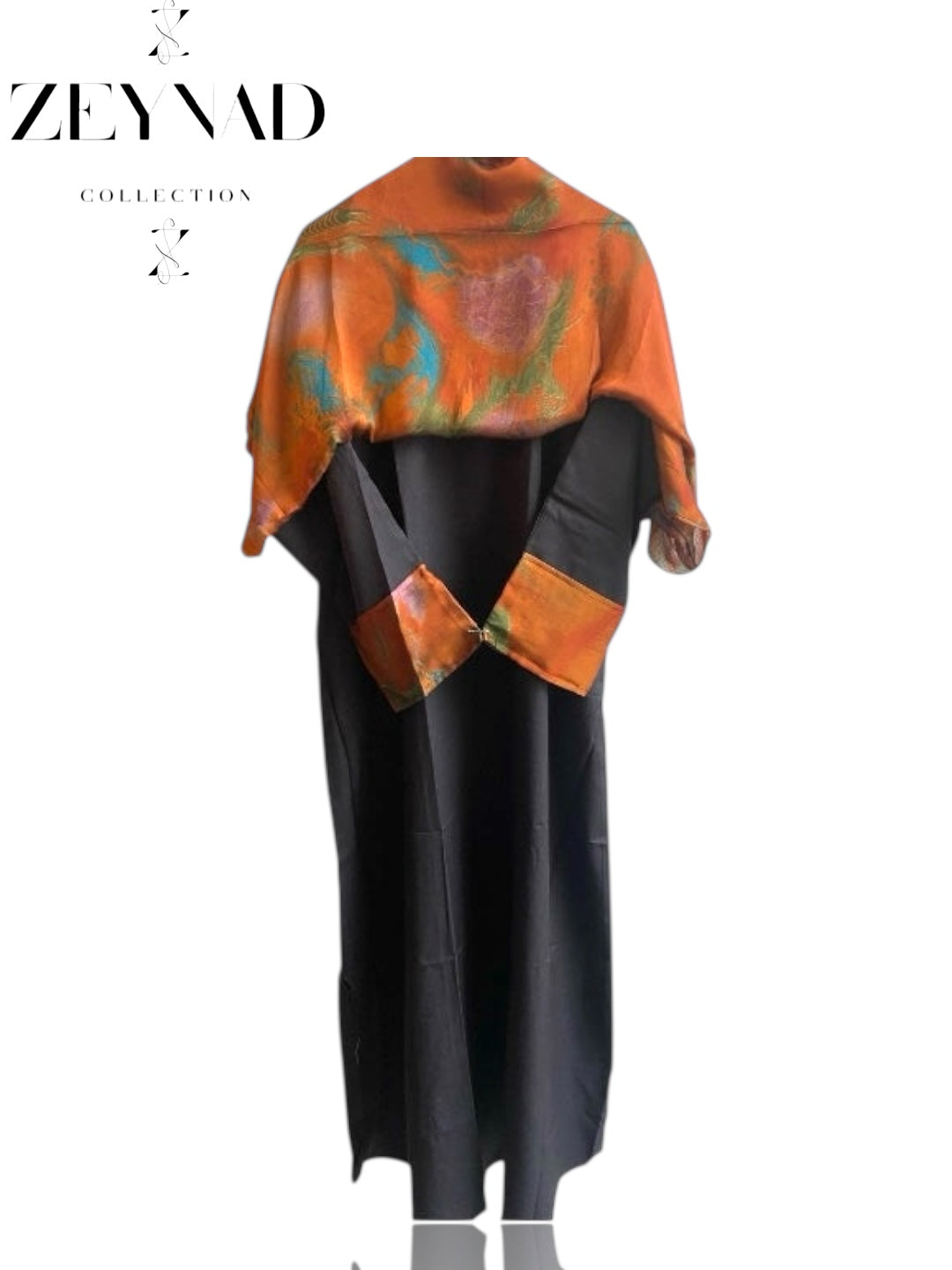 Black & Mandarin Wave Matching Dress & Hijab Set