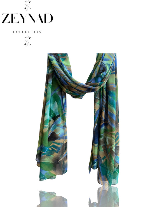 Radiant turquoise-fall chiffon hijab