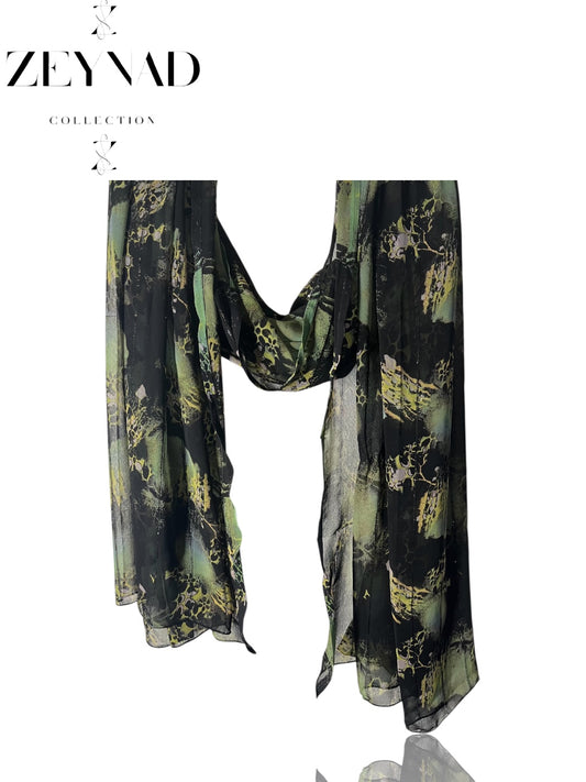Fire Faded Green & Black Mirage Chiffon Hijab