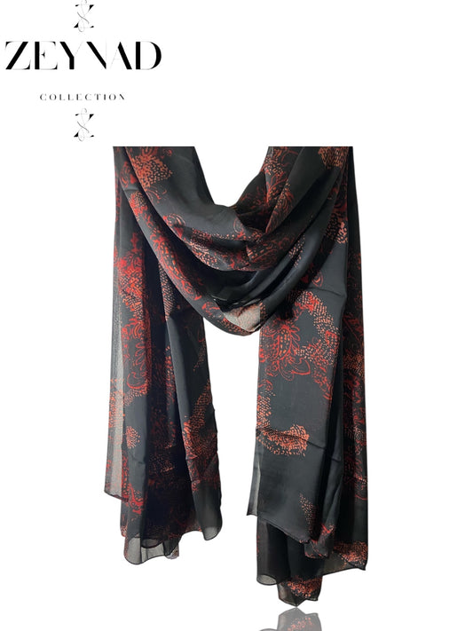Red & black dusk chiffon hijab