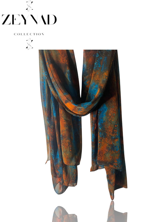 Oceanic Orange & teal blaze chiffon hijab