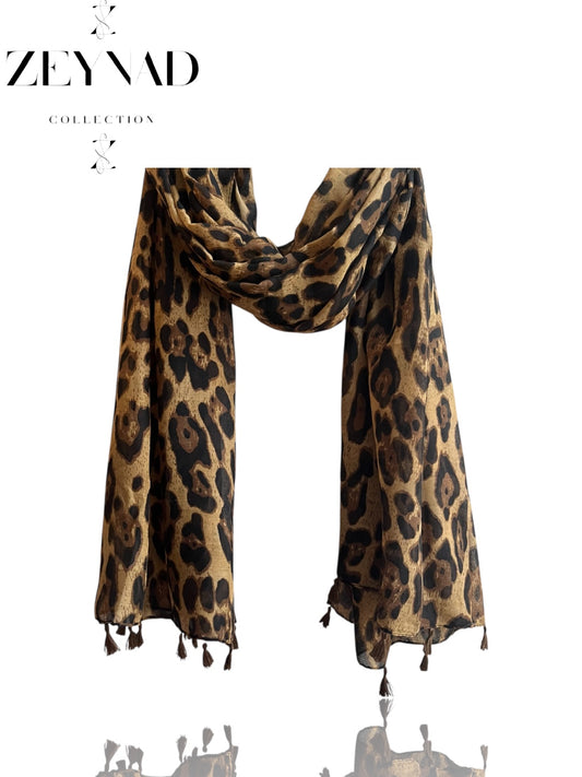 Caramel End String Cheetah Print Hijab