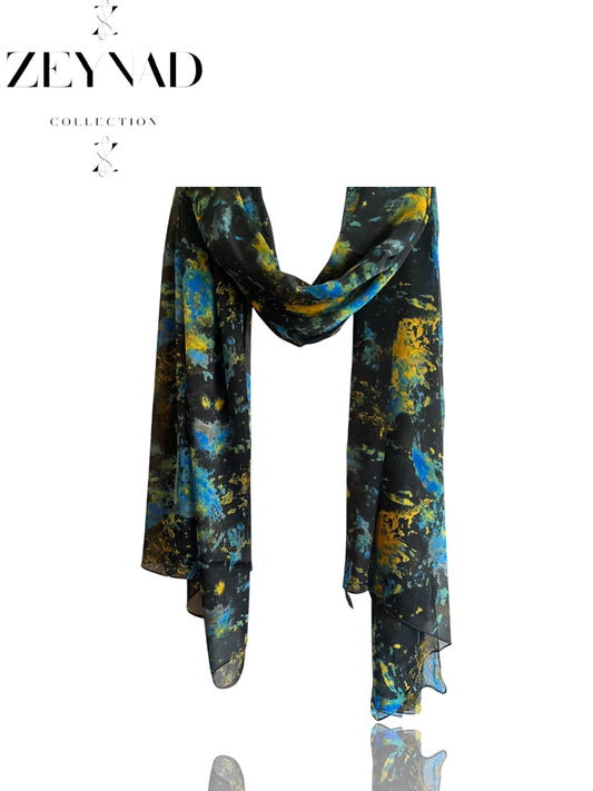 Chromatic blue-yellow chiffon hijab