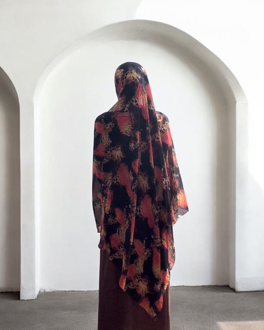 Fire Orange & Black Mirage Chiffon Hijab