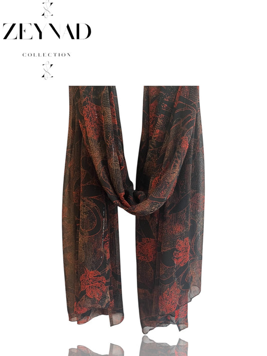 Sable velvet & black lined chiffon hijab