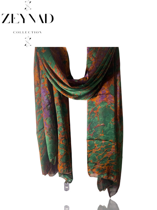 Electric Orange & green chiffon hijab