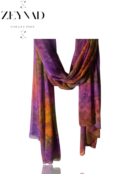 Neon purple & orange chiffon hijab