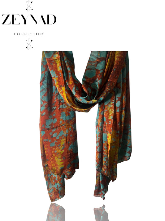 Electric Orange & teal chiffon hijab