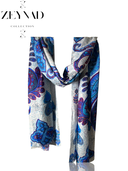 Purple & White Swirl End String Hijab