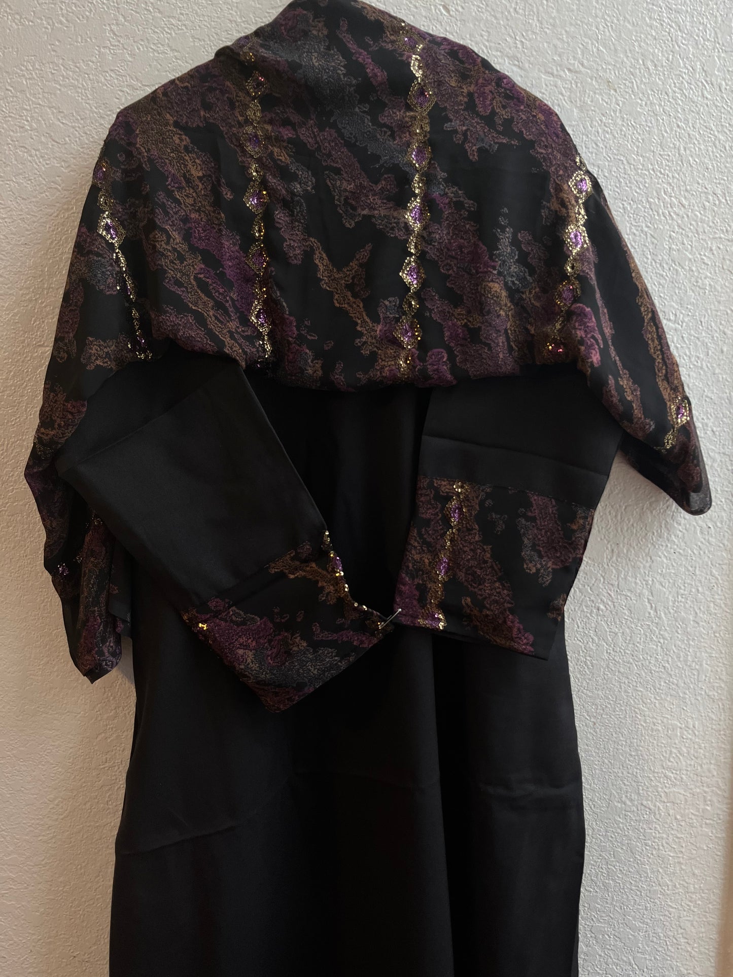 Intense purple-gold lined matching dress & hijab set