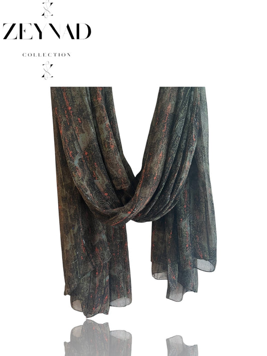 Sable grey & dotted red lined chiffon hijab