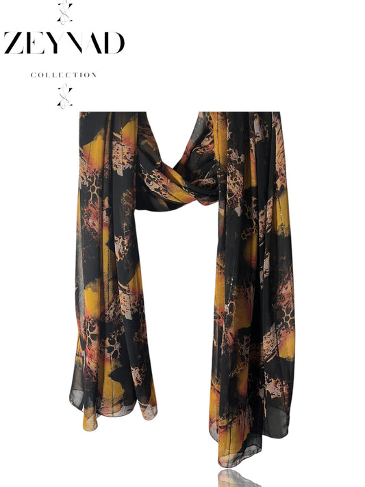 Fire Rhinestone Orange & Black Hijab