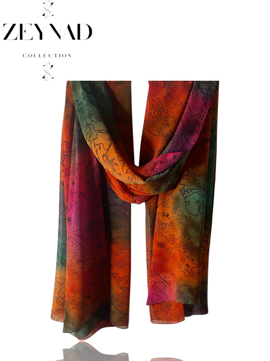 Neon green & orange chiffon hijab