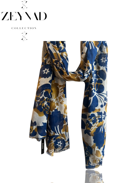 Faint yellow & Bold Blue Dim Modal Hijab