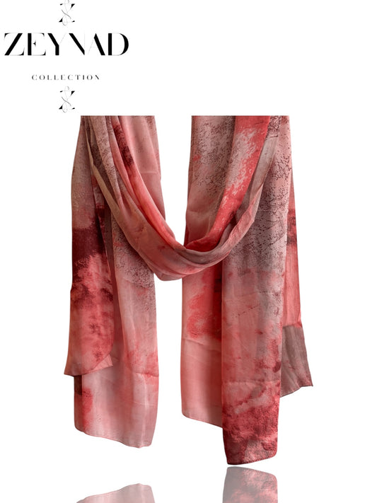 Blazing dust pink watercolor chiffon hijab